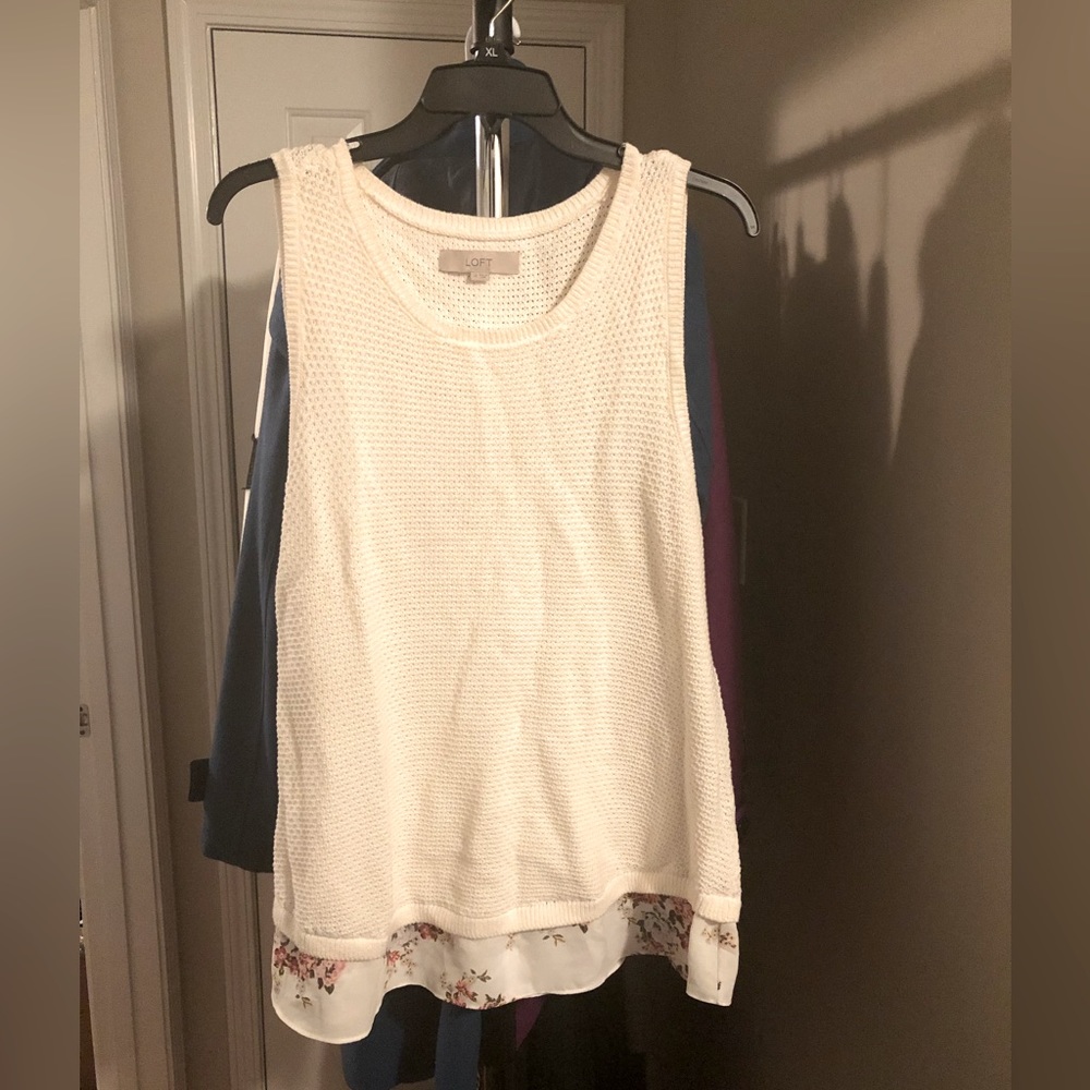 Loft Woven Cream Sweater Tank